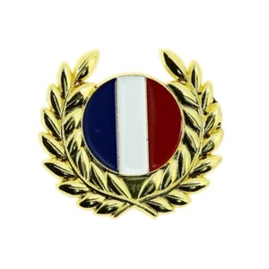 Pin's Lauriers dorés et drapeau Français - en Acier - Patriote - BCBG - Picture 1 of 4