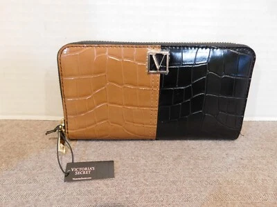 Cartera Victoria Secret negra y tostada con estampado de cocodrilo NUEVA Foto 1 de 4