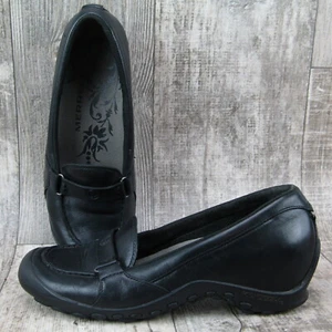 Merrell Plaza Glide Loafers Women's Sz 8 Black Leather Shoes Wedge - Picture 1 of 10