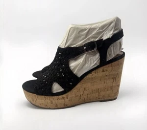 MIX NO.6 Women's BLACK Open Toe Braided Cutout Perforated Wedge Sandals 9M NEW - Picture 1 of 5