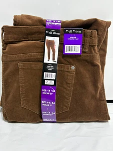 Well Worn Women’s High Rise Soft Corduroy Pant, Brown Size 14/34 Inseam 31" - Picture 1 of 2