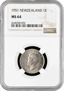 Nueva Zelanda 1 chelín 1951, NGC MS64, "Rey Jorge VI (1937 - 1952)" Pop 5/2 - Imagen 1 de 2