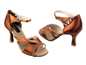 Dark Tan Satin, Strappy Latin Salsa Very Fine Ballroom Dance Shoes CD2056 - T2DM - Picture 1 of 2