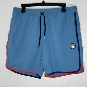 Volcom Liberators Board Shorts L Blue Red Trim Retro Surf Swim Trunks - Picture 1 of 6