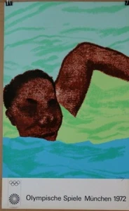RB Kitaj, Original 1972 Munich Olympics Swimmer Poster, Plate Signed AS IS - Picture 1 of 5