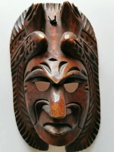 Máscara de madera tallada a mano de guerrero azteca maya inca dos pájaros vida muerte 10" - Imagen 1 de 8