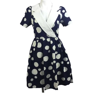 BEA & DOT Modcloth Dress Polka Dot Retro Collared Pockets Short Sleeve Blue Sz S - Picture 1 of 13
