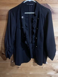 Maurice’s Linen Blend Size 1X Black Women Jacket Blazer W/buttons & Ruffles - Picture 1 of 4