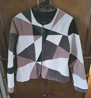 Chaqueta De Colección Karen Arnold Patchwork Gamuza Cuero Talla L 60S, 70S, 80S Foto 1 de 4