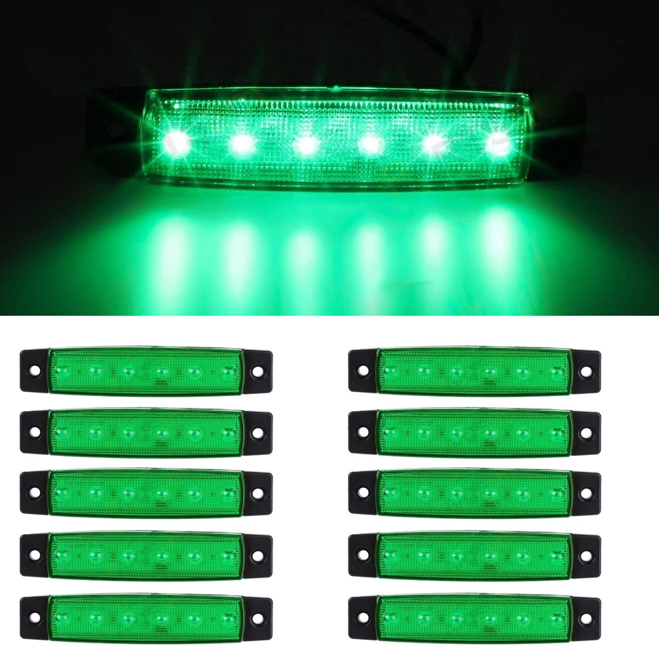 10 pcs Green 12V 6LED INDICATOR SIDE MARKER LIGHT TRUCK TRAILER BOAT LORRY LAMP - Image 1 of 4