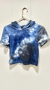 5 Style Tie-dye Stretch Crop Top With Hood Blue Gray Black Size M  - Picture 1 of 5