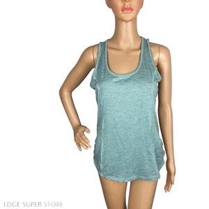 Gaiam Blue Green Stretch Scoop Neck Open Back Ruched Side Tank Top Size Medium - Picture 1 of 5