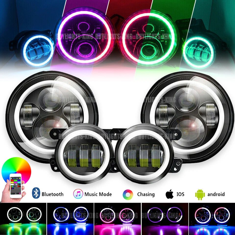 Kit combinado de faros antiniebla LED RGB de 7"" para Jeep Wrangler JK Muti-Color APP Foto 1 de 4