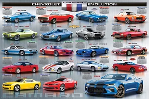 POSTER DA PARETE CHEVROLET CAMARO EVOLUTION 1967-2017 19 AUTO SPORTIVE STORICHE 24x36 - Foto 1 di 1