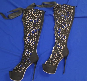 NEW SEXY STILETTO LACE BOOT SHOES WOMEN 9.5 RIBBON TIE SEXY FOOTWEAR BOOTS - Picture 1 of 11