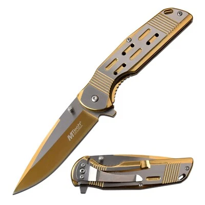 Knife MTech 8" Overall Frame lock Spring Assisted Golden/Satin Blade MT-A1019GD - Image 1 of 4