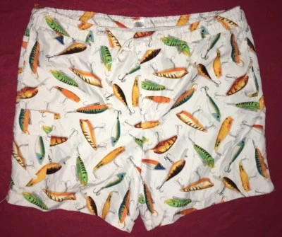 Trader Bay Fishing Lures Swim Trunks Mesh Lined Elastic Waist Drawstring Size L - Image 1 of 4