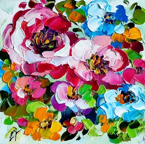 quadro olio originale papavero fiori selvatici opera floreale piccola arte da parete 6*6 pollici - Foto 1 di 10