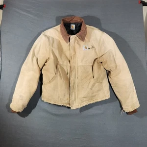 Vintage Carhartt Jacket Mens Size Medium Beige Canvas Workwear Distressed READ - Picture 1 of 24