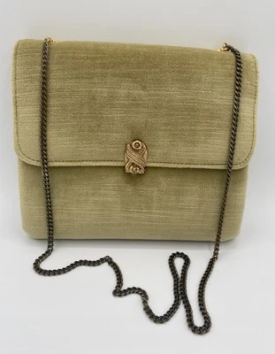 Vintage Faye Mell Designs Green & Gold Handbag 8” x 7” Chain Strap 1960’s - Image 1 of 4