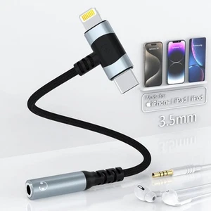 Lightning and USB C to 3.5mm Audio Adapter iPhone Headphone Adapter 2-in-1 iP... - Picture 1 of 7