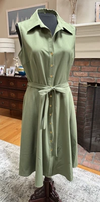 Sharagano Light Army Green Sleeveless Belted Shirt Dress sz. 12 Stylish Classy - Image 1 of 4
