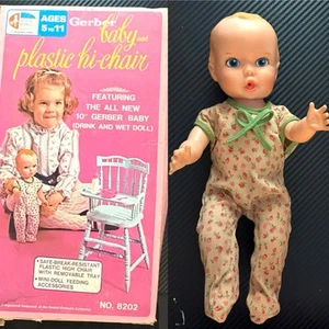 Vintage 1972 Gerber 10" Drink & Wet Baby Doll in Original Outfit & Box -No Chair - Picture 1 of 14