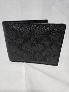 COACH Wallet Mens Trifold Designer Brand Wallet Black Logo Coach New York Wallet - Picture 1 of 11
