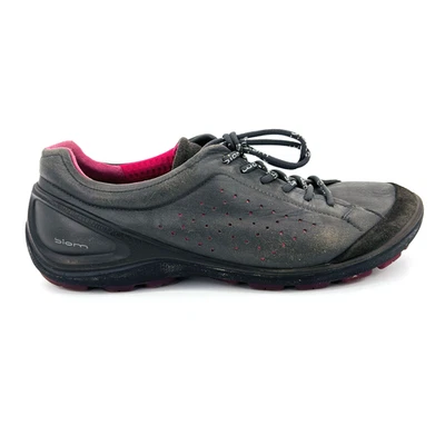 Womens 7-7.5 38 Ecco Biom Grip Walking Shoes Gray Leather Comfort Casual Lace Up - Image 1 of 4