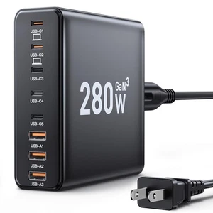 280W USB C Charger Block, 8-Port USB C Charging Station GaN III PD 65W Laptop... - Picture 1 of 6