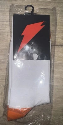 NEW IN PACKAGE GATORADE PROMOTIONAL ADULT ONE SIZE SOCKS WHITE WITH ORANGE - Image 1 of 2