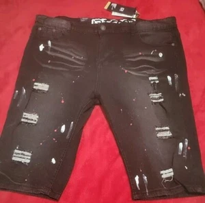 LR Scoop Black Torn Stretch Denim Men's Shorts w/ Paint Splatter Size 40 NWT - Picture 1 of 15