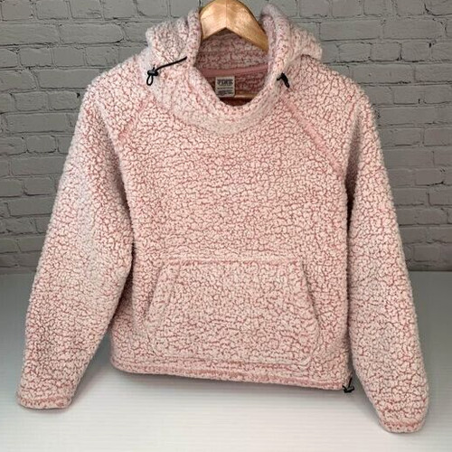 UNDERCOVER Victorias Secret Felpa con Cappuccio Donna Extra Small Sherpa Pile Tasca Rosa Corsa Palestra Core