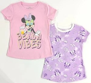 Minnie Mouse Shirts Girls Small 6-6X 2-Pack T-Shirt Beach Vibes Tee Short Sleeve - Picture 1 of 4