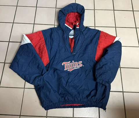 Minnesota Twins, Vtg 90s Pull Over Hooded STARTER jacket coat medium Windbreaker Cover