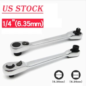 NEW Mini 1/4" Double Ended Ratchet Handle Wrench Rod Socket Screwdriver Bit - Picture 1 of 6
