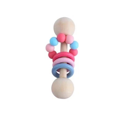 1Pcs Beech Wood Baby Rattle Teether Silicone Beads Soother Teether Molar Toy - Image 1 of 4