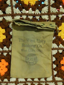 The West Unity Banking Co. ~ OHIO Bank Bag ~ Vtg Canvas Pull-String Satchel - Picture 1 of 9