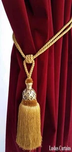 Gold Decorative Window Curtain Drapery Wood/Tassel Rope/Cord Tie Back Holdback - Picture 1 of 4