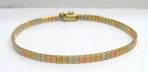 L@@K glänzend einfarbig 14K 3 Farben strukturiert Gold Fliese Link ARMBAND 7 Zoll Damen - Bild 1 von 13