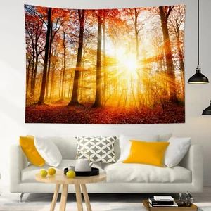 Orange Leaf Sunshine Through Fall Forest Tapestry for Bedroom Living Room Dorm - Picture 1 of 15