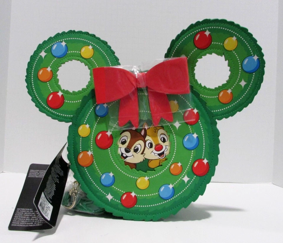 Disney Loungefly Chip and Dale Christmas Wreath Crossbody Bag Green