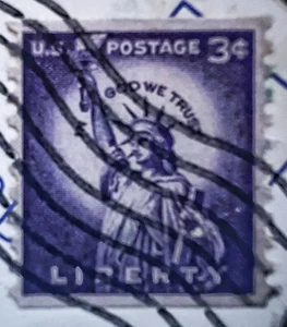 RARE 3 CENT LIBERTY US POSTAGE STAMP USED PURPLE LADY STATUE OF LIBERTY - Picture 1 of 5