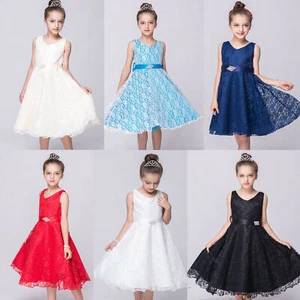 Abito da bambina cerimonia principessa pizzo matrimonio festa abito damigella - Foto 1 di 17