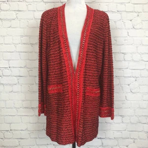 NWT Misook Red Boucle Chain Detail Cardigan Sweater Size L - Picture 1 of 7