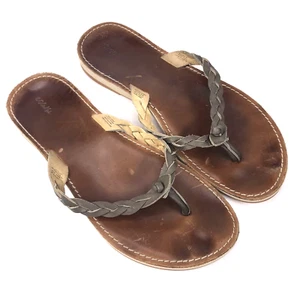 OluKai Kahiko Women's 10 Gray Braided Leather Flip Flops Sandals Shoes - Picture 1 of 11