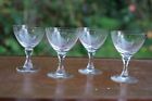 Set of four antique Victorian needle etched liquor glasses / champagne coupes