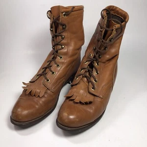 CAPIZIO Leather Boots Brown Lace Up Kiltie Roper Heeled Woman’s 7-7.5 US Vintage - Picture 1 of 11