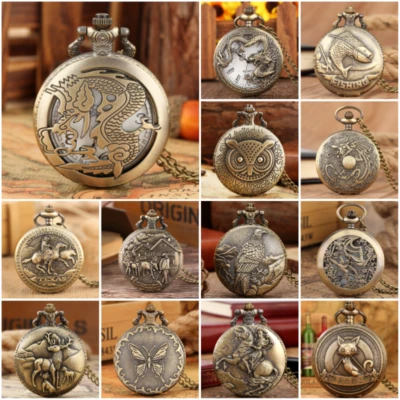Steampunk Animal Quartz Analog Pocket Watch with Necklace Chain for Men Women - Image 1 of 4