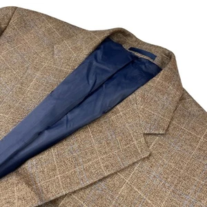 Jos A Bank Men’s Linen/Wool Brrr Comfort Blazer Brown Windowpane Plaid • 40R - Picture 1 of 12